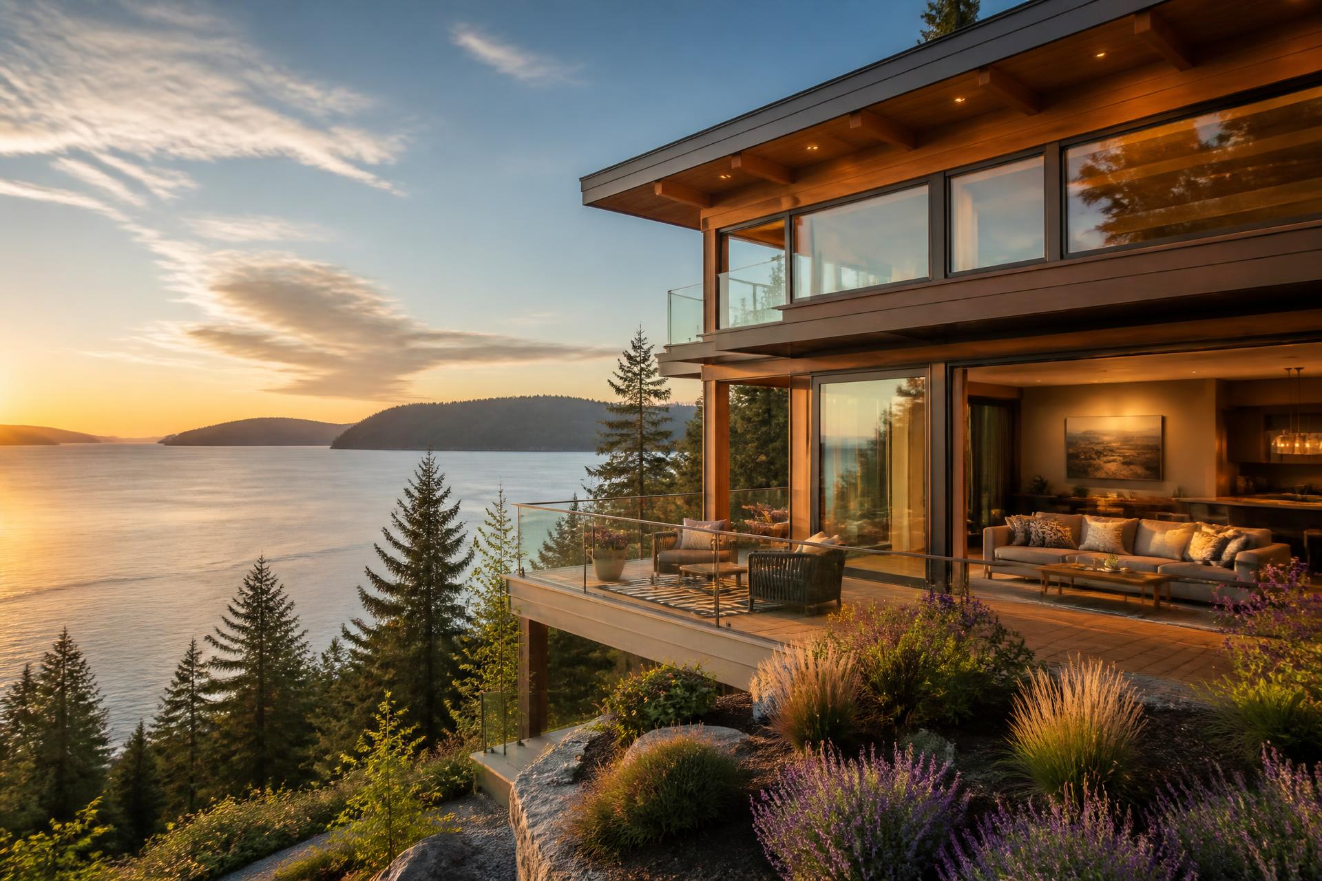 Modern cedar and glass home overlooking the ocean on the Sunshine Coast